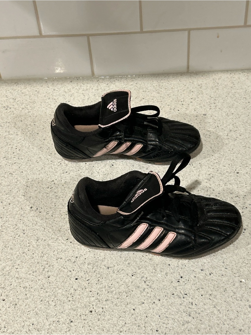 Girls Adidas Black with Pink Stripes Cleats, Size 13k